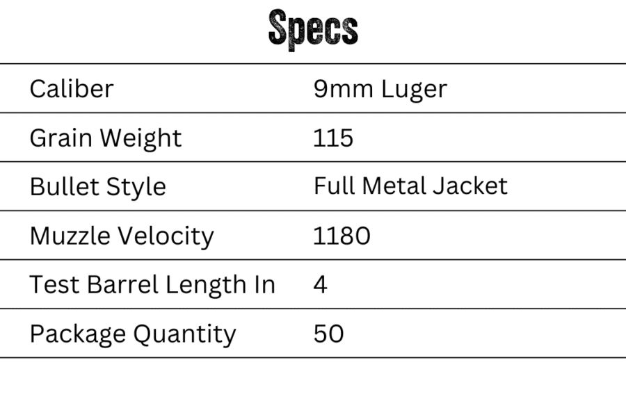 American Eagle Handgun 9mm Luger 115 Grain Specs