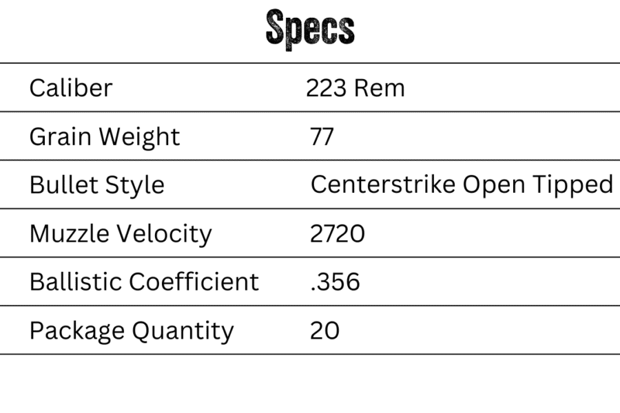 Gold Medal CenterStrike 223 Rem 77 Grain Specs